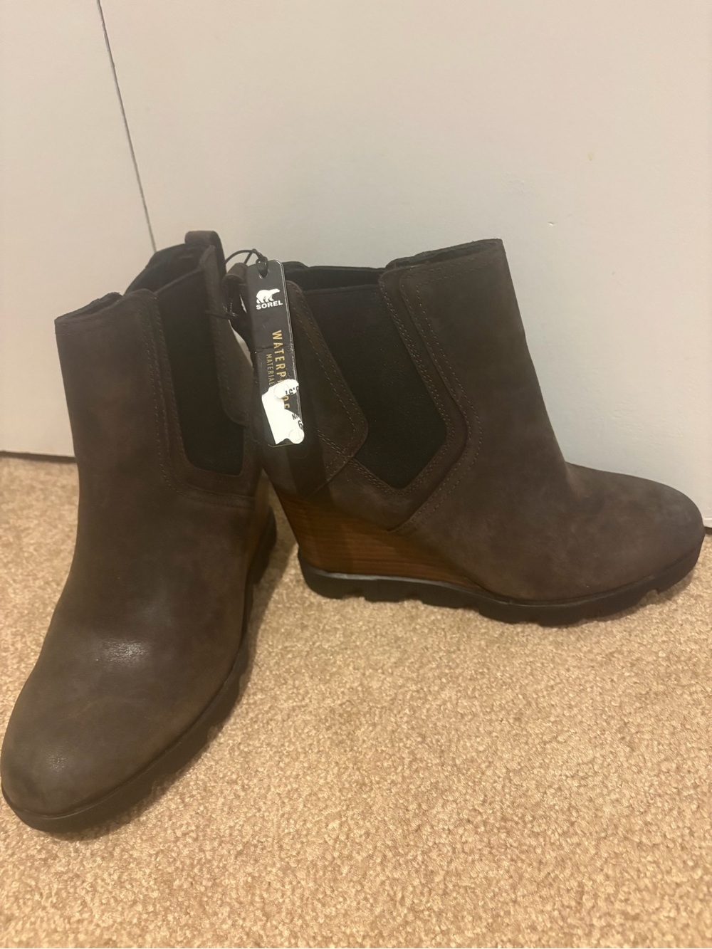 Sorel Brown Suede Wedge Chelsea Ankle Boots